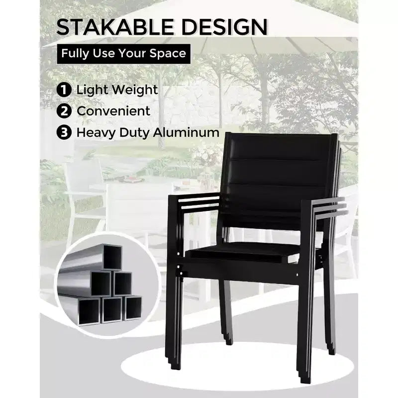 Lot de 2 chaises de patio empilables en aluminium avec tissu textilène pour terrasse, patio, cour.