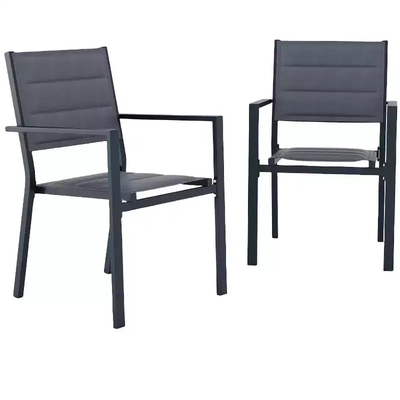 Lot de 2 chaises de patio empilables en aluminium avec tissu textilène pour terrasse, patio, cour.