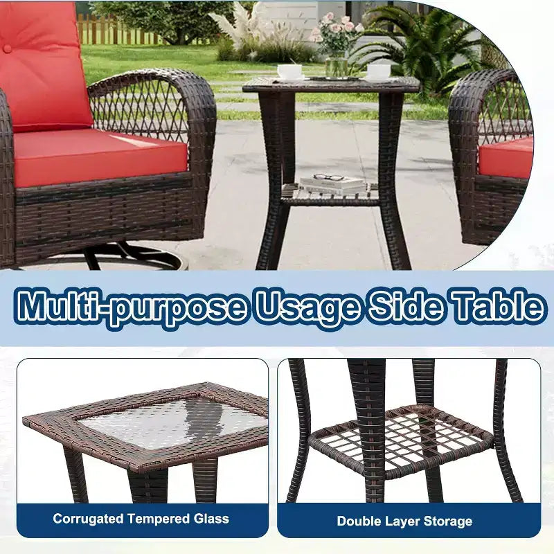 Fauteuils à bascule pivotants d'extérieur, 3 pièces, pour patio, en osier, 2 planeurs et table d'appoint, pour arrière-cour, jardin, balcon, terrasse