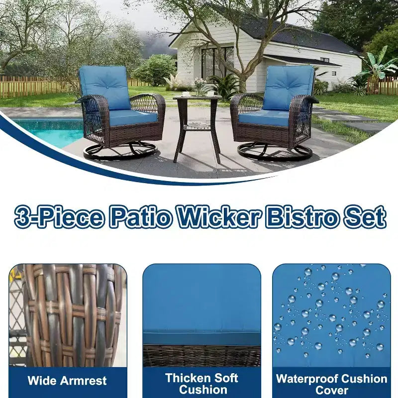 Fauteuils à bascule pivotants d'extérieur, 3 pièces, pour patio, en osier, 2 planeurs et table d'appoint, pour arrière-cour, jardin, balcon, terrasse