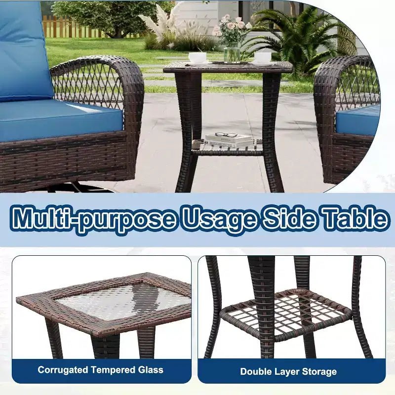 Fauteuils à bascule pivotants d'extérieur, 3 pièces, pour patio, en osier, 2 planeurs et table d'appoint, pour arrière-cour, jardin, balcon, terrasse