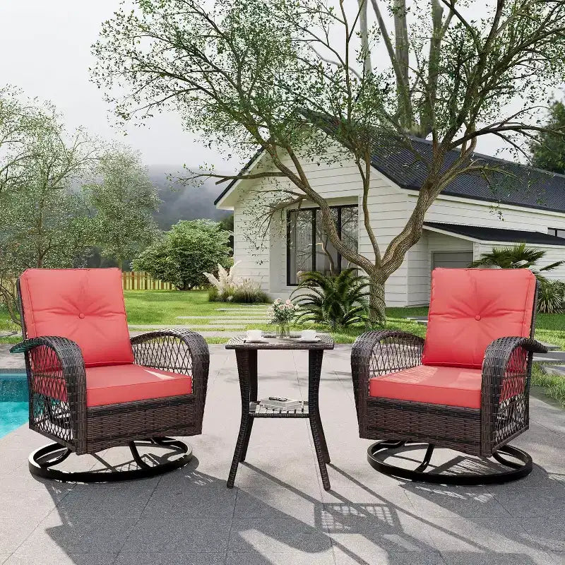 Fauteuils à bascule pivotants d'extérieur, 3 pièces, pour patio, en osier, 2 planeurs et table d'appoint, pour arrière-cour, jardin, balcon, terrasse
