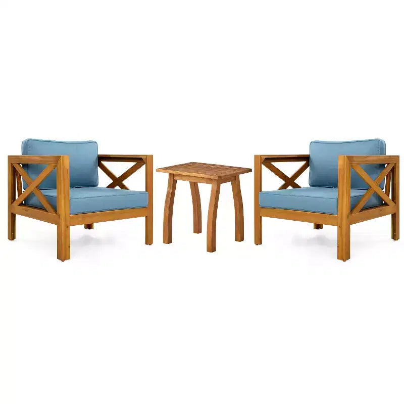 Christopher Knight Home Callum Chaises de club de patio 3 pièces transitionnelles en bois d'acacia avec table d'appoint rectangulaire