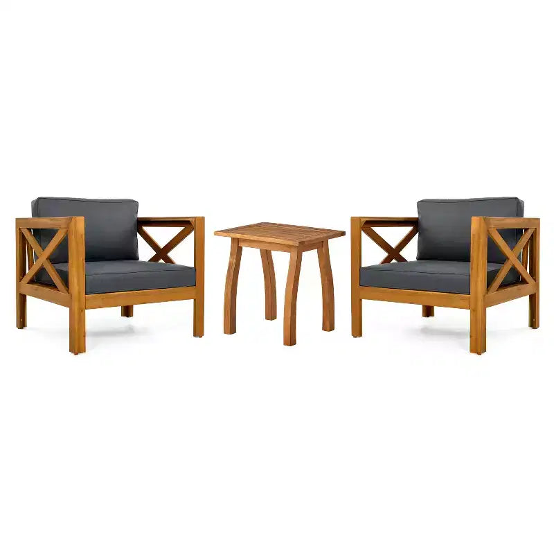 Christopher Knight Home Callum Chaises de club de patio 3 pièces transitionnelles en bois d'acacia avec table d'appoint rectangulaire