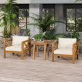 Christopher Knight Home Callum Transitional 3 Piece Patio Acacia Wood Club Chairs with Rectangle Accent Table