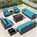 ALAULM 13 Pieces Patio Furniture Set, Rattan Wicker Outdoor Conversation Sets w/43in Propane Fire Pit Table, Swivel Rocking Chairs