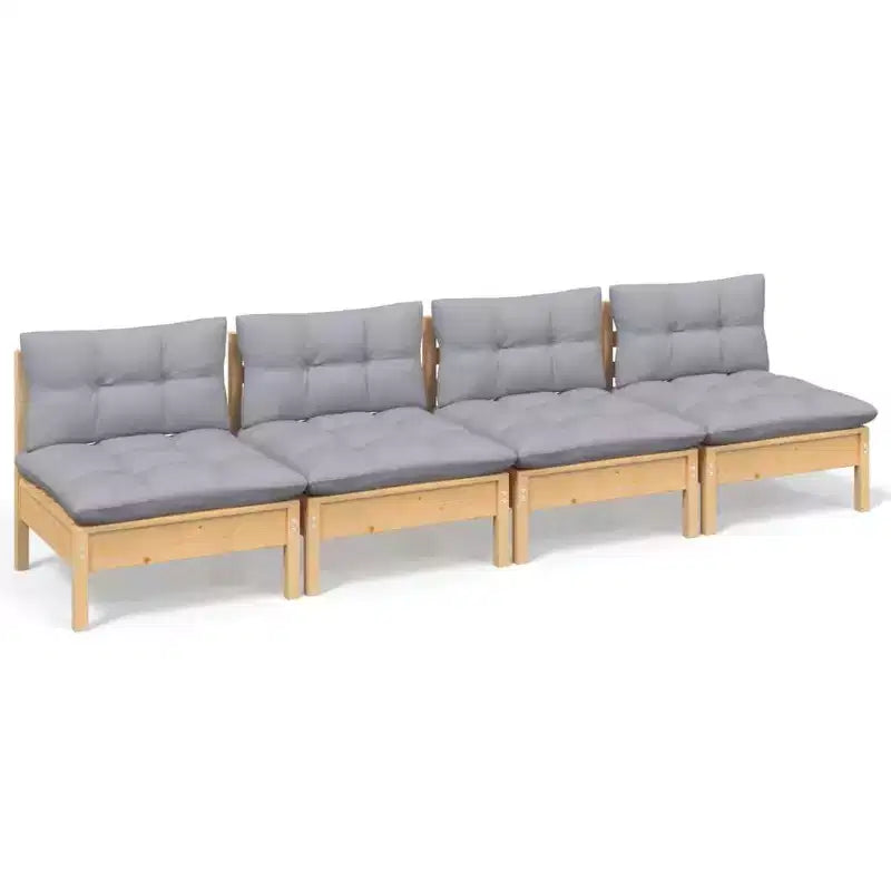 vidaXL Solid Pinewood 4-Seater Patio Sofa with Cushions Furniture Multi Colors - Brown and Gray