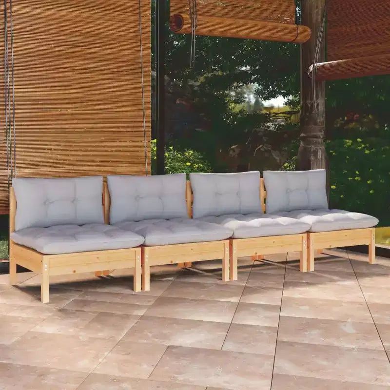 vidaXL Canapé de jardin 4 places en pin massif avec coussins, multicolore – Marron et gris