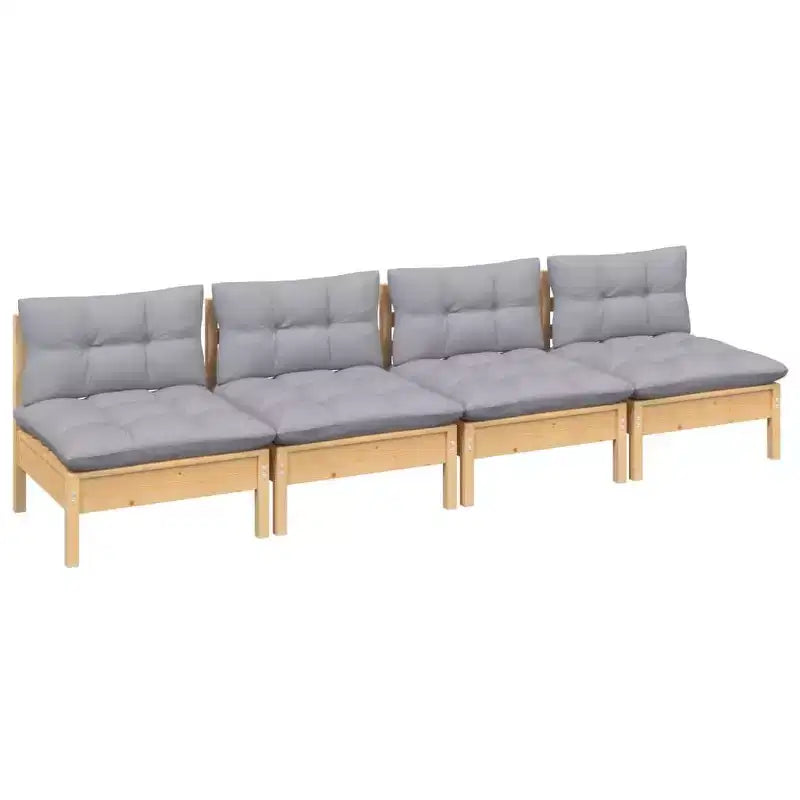 vidaXL Canapé de jardin 4 places en pin massif avec coussins, multicolore – Marron et gris