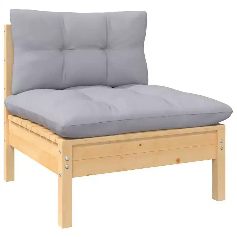 vidaXL Canapé de jardin 4 places en pin massif avec coussins, multicolore – Marron et gris