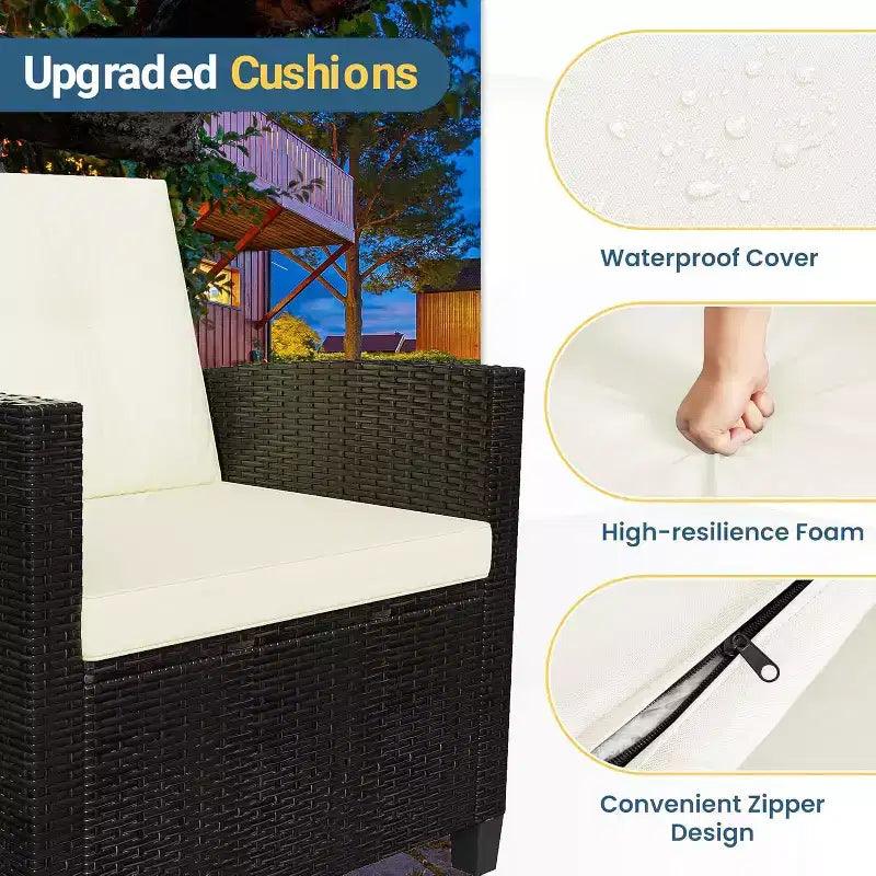Heynemo Ensemble de mobilier de patio 4 pièces, salons de conversation de patio en osier tout temps avec table basse à 2 niveaux, canapé d'extérieur