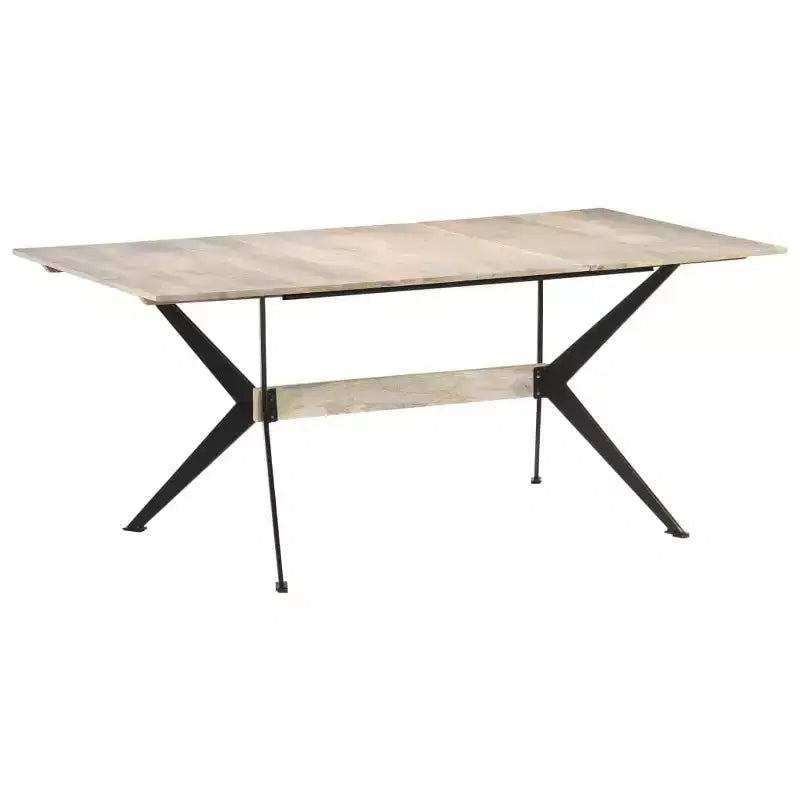Table à manger en bois naturel, bois de manguier massif, acier thermolaqué blanc