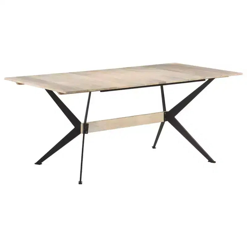 Table à manger en bois naturel, bois de manguier massif, acier thermolaqué blanc