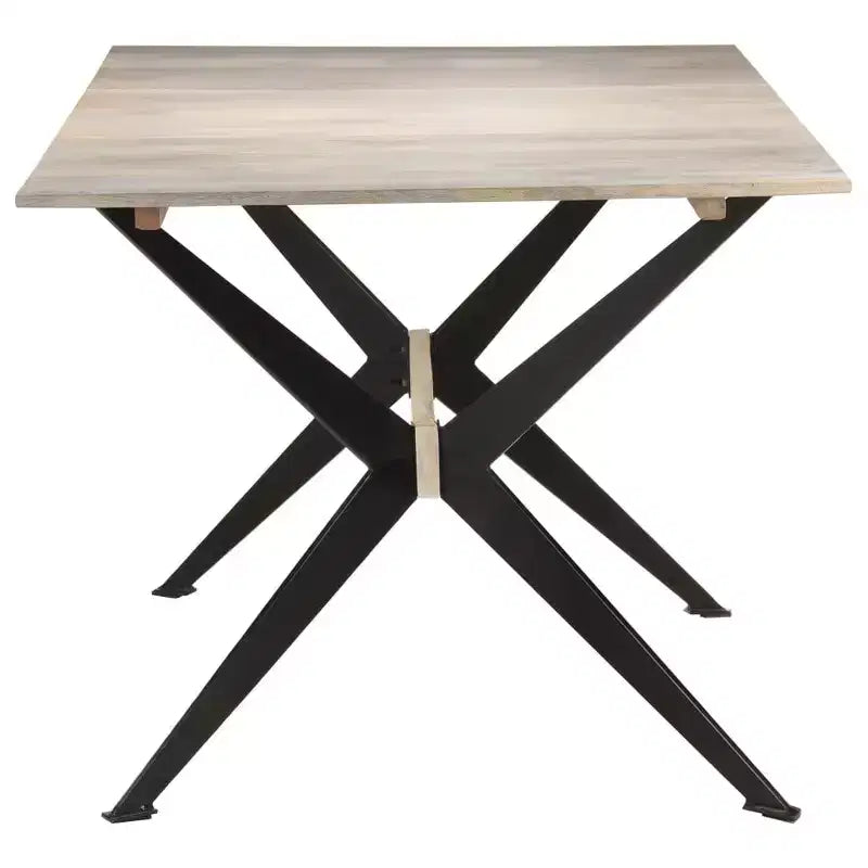 Table à manger en bois naturel, bois de manguier massif, acier thermolaqué blanc