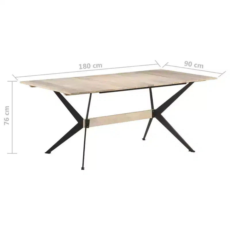 Table à manger en bois naturel, bois de manguier massif, acier thermolaqué blanc