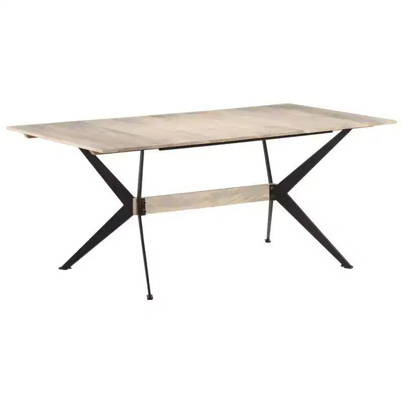 Table à manger en bois naturel, bois de manguier massif, acier thermolaqué blanc
