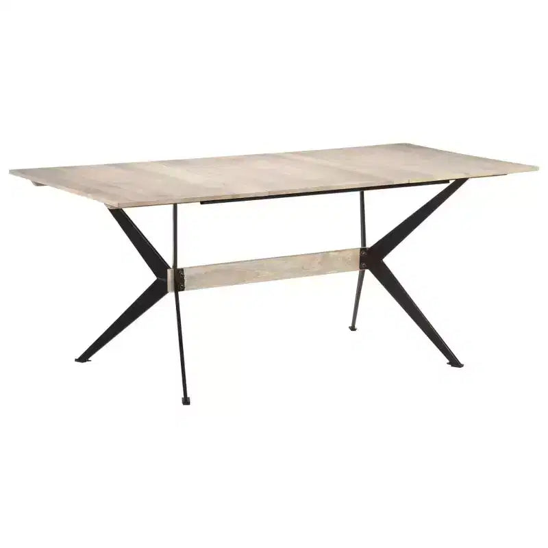 Table à manger en bois naturel, bois de manguier massif, acier thermolaqué blanc
