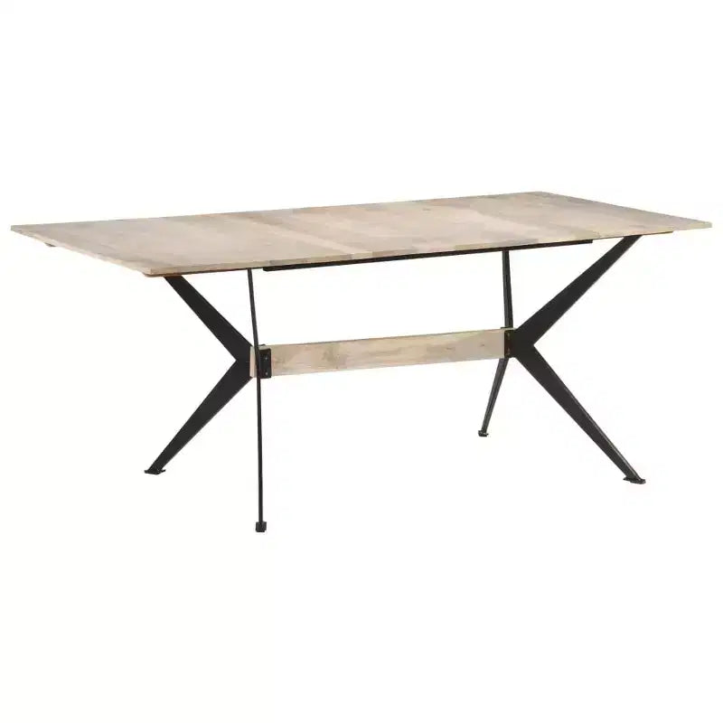 Table à manger en bois naturel, bois de manguier massif, acier thermolaqué blanc
