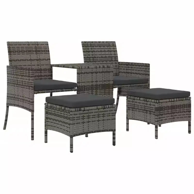 vidaXL 2 Seater Sofa Outdoor Love Seat with Cushions and Tea Table PE Rattan - Gray