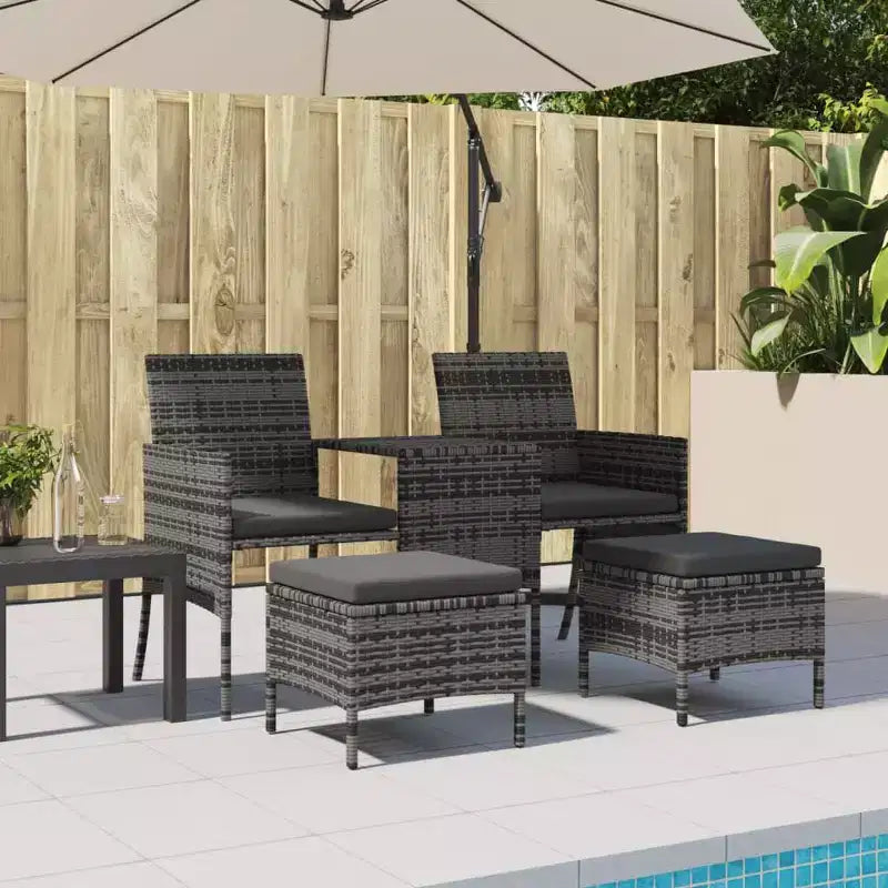 vidaXL Canapé 2 places pour l'extérieur avec coussins et table basse en rotin PE - Gris