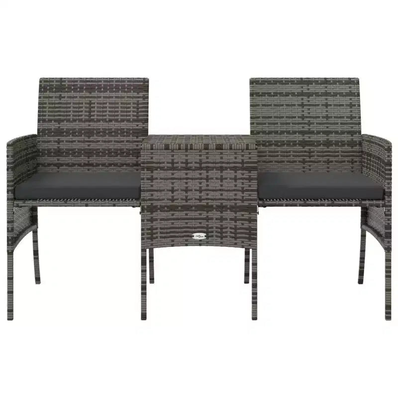 vidaXL Canapé 2 places pour l'extérieur avec coussins et table basse en rotin PE - Gris