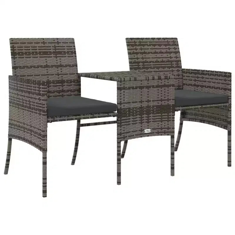 vidaXL Canapé 2 places pour l'extérieur avec coussins et table basse en rotin PE - Gris