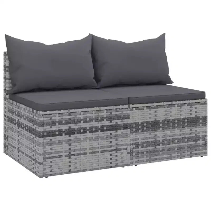 vidaXL Patio Middle Sofas with Cushions Accent Loveseat 2 Pcs Poly Rattan - Gray