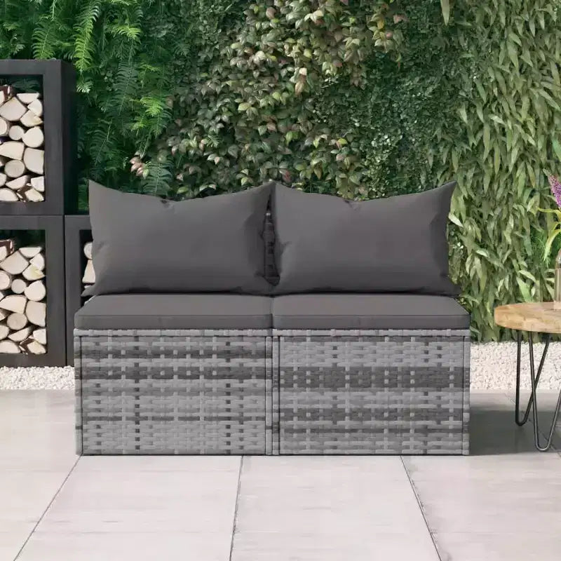 vidaXL Canapés d'angle de jardin avec coussins 2 pcs Résine tressée - Gris