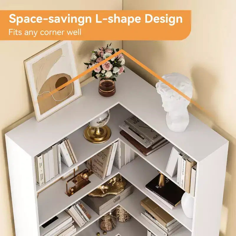 Étagère d'angle, Bibliothèque d'angle haute en bois à 6 niveaux avec déflecteurs, Étagère ouverte en forme de L, Unité d'étagères