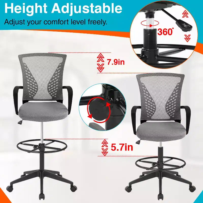 Chaise de Dessin Chaise de Bureau Haute avec Hauteur Réglable et Dossier en Maille Respirante