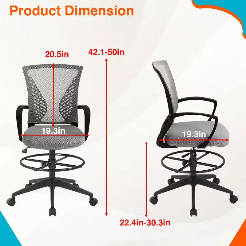 Chaise de Dessin Chaise de Bureau Haute avec Hauteur Réglable et Dossier en Maille Respirante