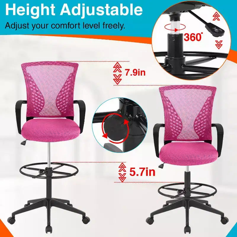 Chaise de Dessin Chaise de Bureau Haute avec Hauteur Réglable et Dossier en Maille Respirante
