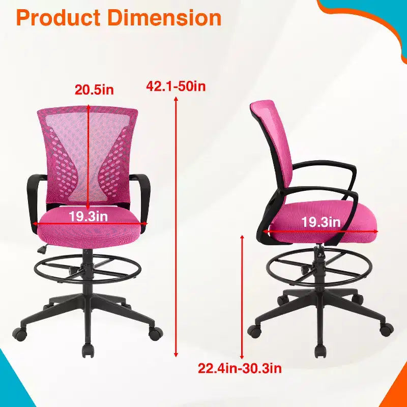 Chaise de Dessin Chaise de Bureau Haute avec Hauteur Réglable et Dossier en Maille Respirante