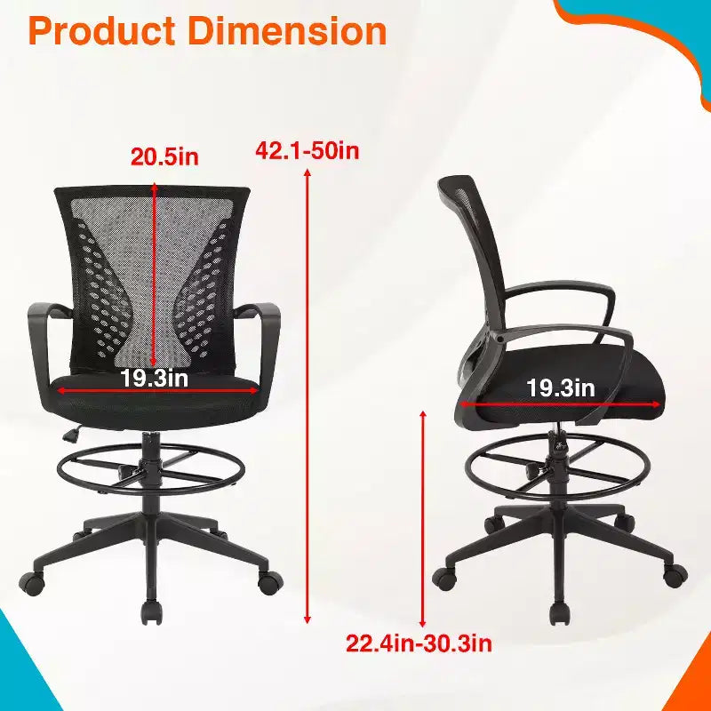 Chaise de Dessin Chaise de Bureau Haute avec Hauteur Réglable et Dossier en Maille Respirante