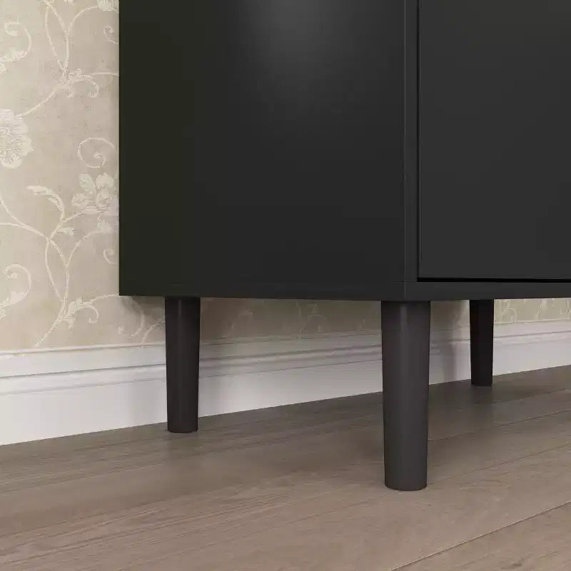 Grande bibliothèque avec portes en verre trempé et étagères réglables, armoire en MDF peint noir à 4 portes pour salon/chambre