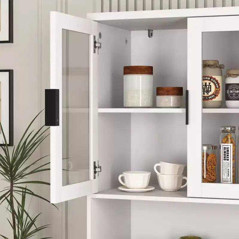 Grande bibliothèque avec portes en verre trempé et étagères réglables, armoire en MDF peint noir à 4 portes pour salon/chambre
