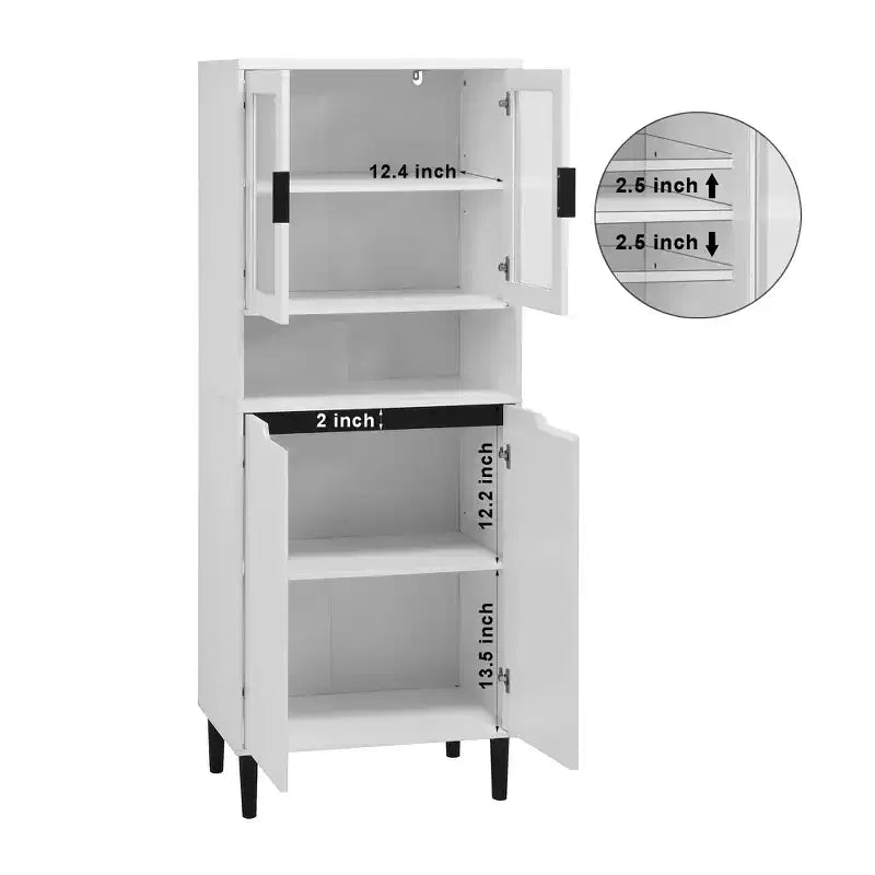 Grande bibliothèque avec portes en verre trempé et étagères réglables, armoire en MDF peint noir à 4 portes pour salon/chambre