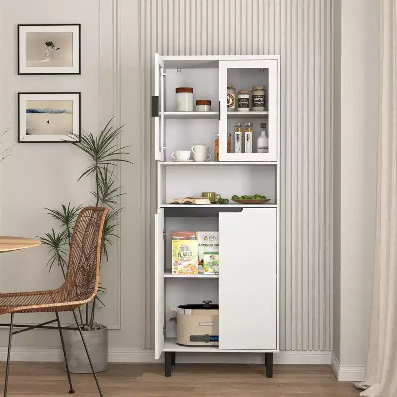 Grande bibliothèque avec portes en verre trempé et étagères réglables, armoire en MDF peint noir à 4 portes pour salon/chambre