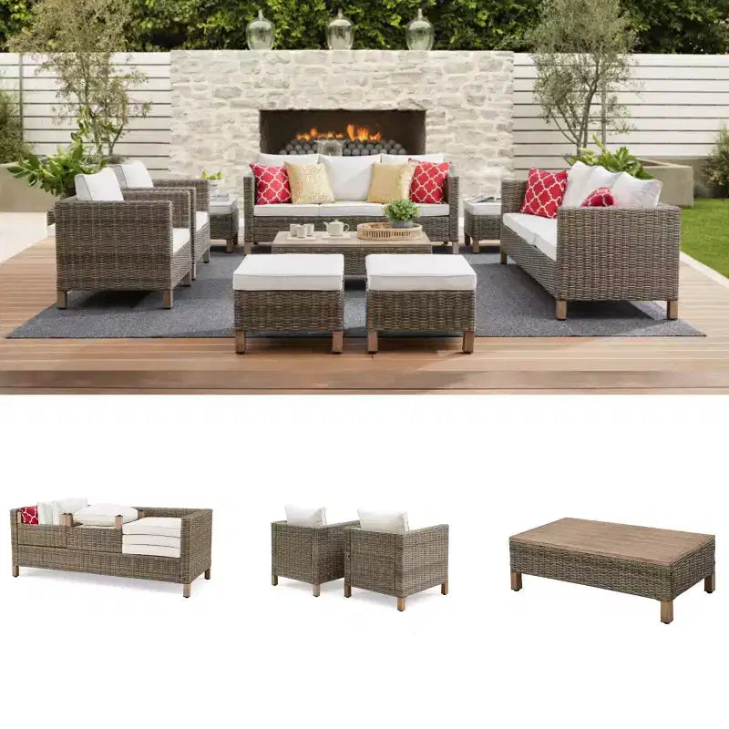 Ensembles de conversation de patio 9 pièces avec coussins et table basse