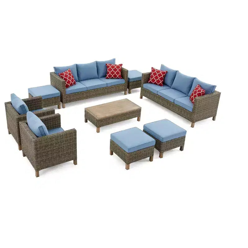 Ensembles de conversation de patio 9 pièces avec coussins et table basse