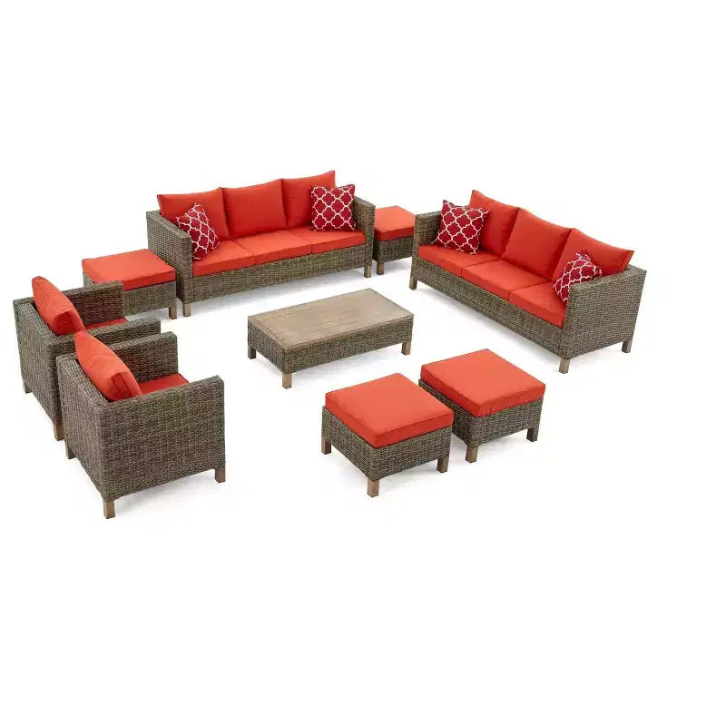Ensembles de conversation de patio 9 pièces avec coussins et table basse