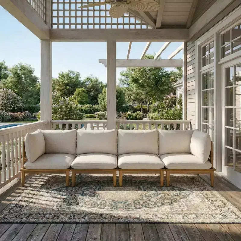 Canapé 4 places d'extérieur Christopher Knight Home Sacova en bois d'acacia, cadre finition teck avec coussin beige