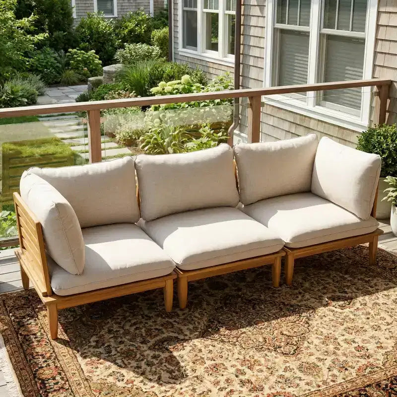 Christopher Knight Home Sacova Canapé 3 places d'extérieur en bois d'acacia, cadre finition teck avec coussin beige