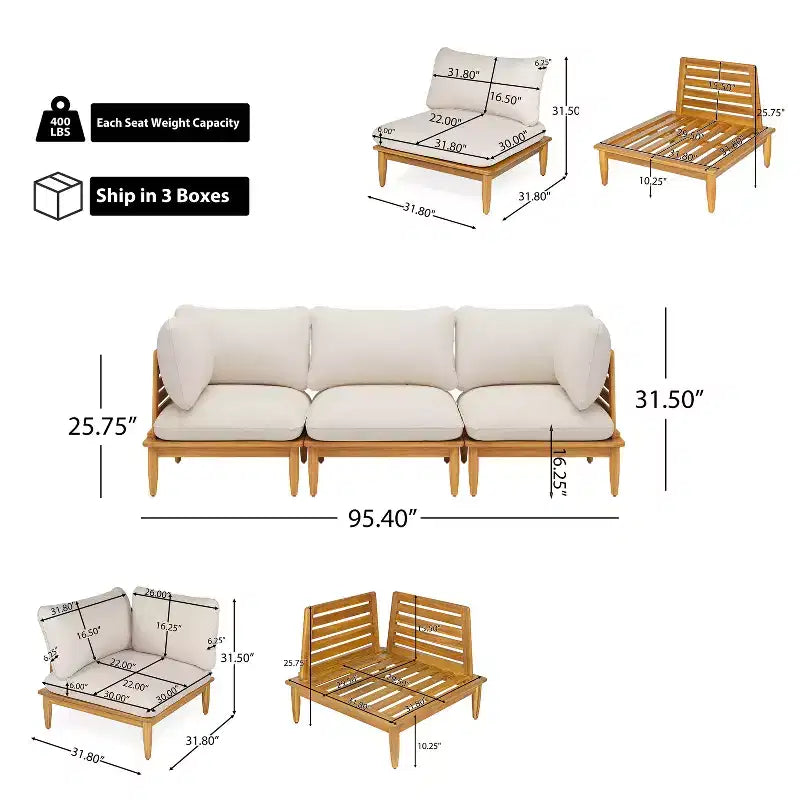 Christopher Knight Home Sacova Canapé 3 places d'extérieur en bois d'acacia, cadre finition teck avec coussin beige