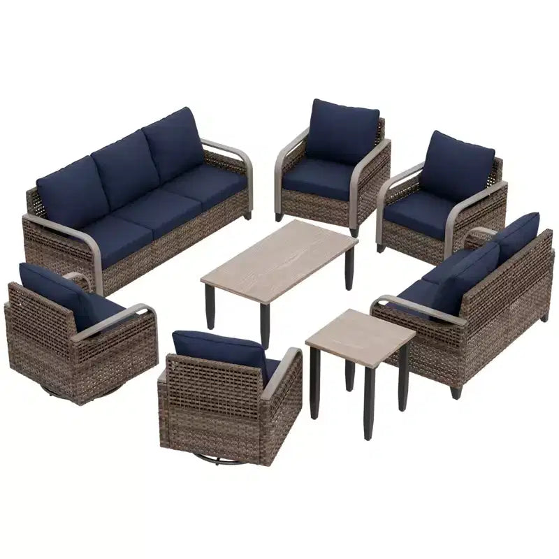 EAGLE PEAK Ensemble de conversation d'extérieur en osier pour patio, chaises pivotantes à bascule, canapé 3 places, causeuse, table, 8 pièces