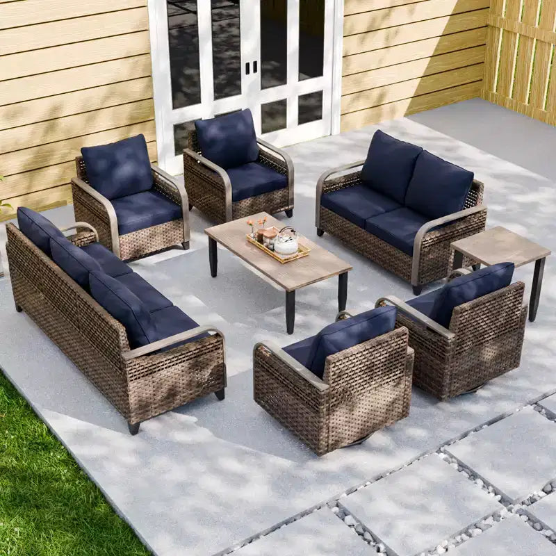 EAGLE PEAK Ensemble de conversation d'extérieur en osier pour patio, chaises pivotantes à bascule, canapé 3 places, causeuse, table, 8 pièces