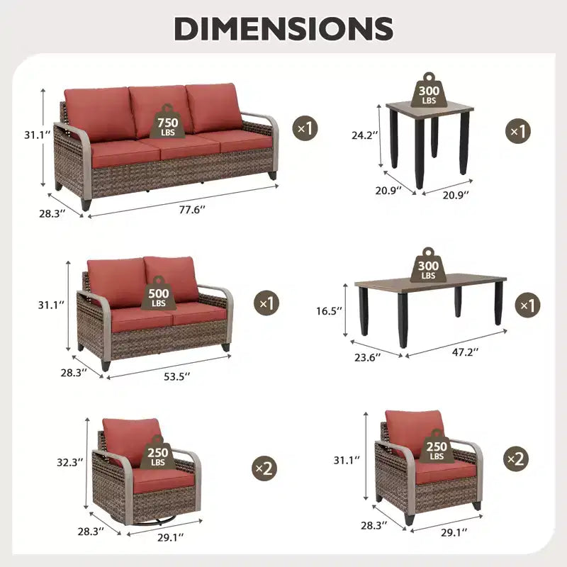 EAGLE PEAK Ensemble de conversation d'extérieur en osier pour patio, chaises pivotantes à bascule, canapé 3 places, causeuse, table, 8 pièces