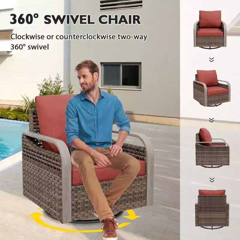 EAGLE PEAK Ensemble de conversation d'extérieur en osier pour patio, chaises pivotantes à bascule, canapé 3 places, causeuse, table, 8 pièces