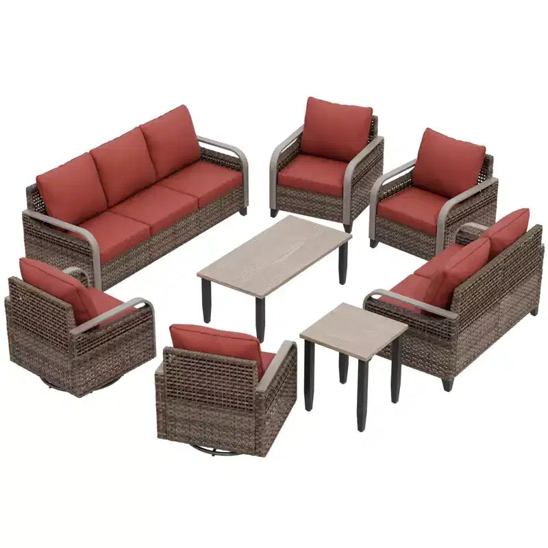 EAGLE PEAK Ensemble de conversation d'extérieur en osier pour patio, chaises pivotantes à bascule, canapé 3 places, causeuse, table, 8 pièces