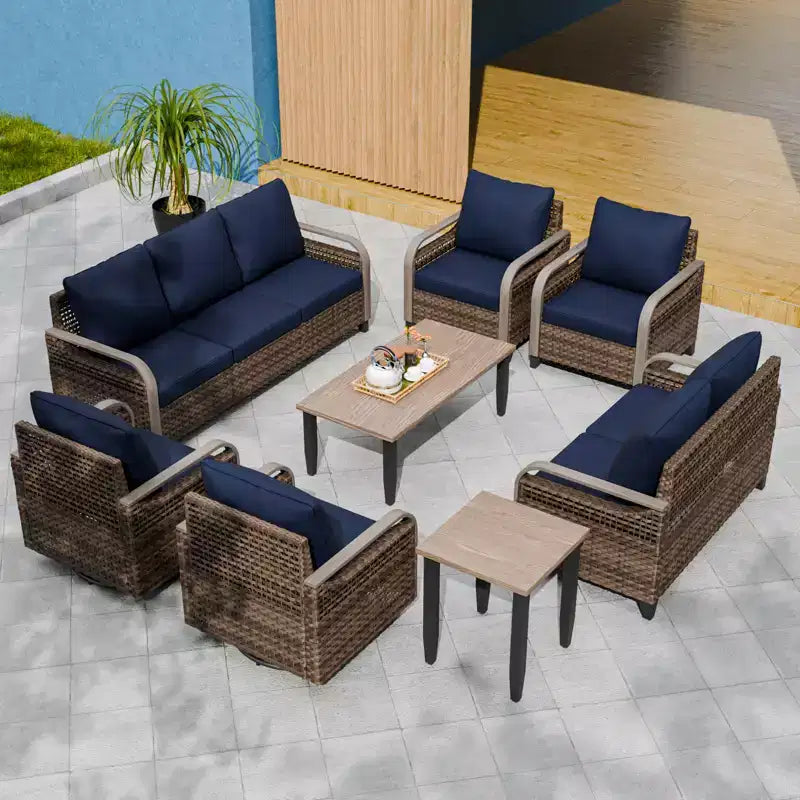 EAGLE PEAK Ensemble de conversation d'extérieur en osier pour patio, chaises pivotantes à bascule, canapé 3 places, causeuse, table, 8 pièces